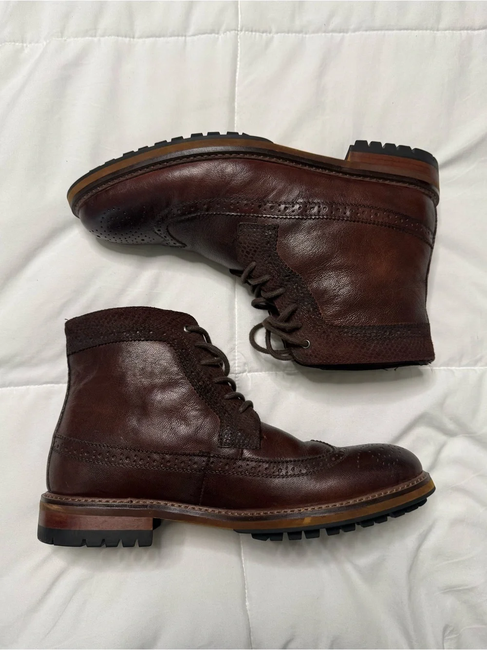 Aldo Men's Brown Leather Lace-Up Wingtip Boots